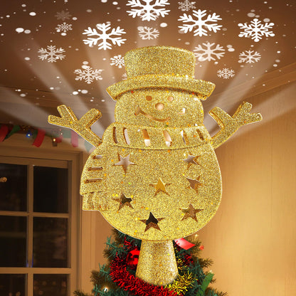 Brightown Christmas Tree Topper with Built-in 3D Glitter Led Snowflake Projector Lights, Gold Hexagonal Snowflake Tree Toppers Christmas Decorations Indoor for Xmas New Year Party Holiday