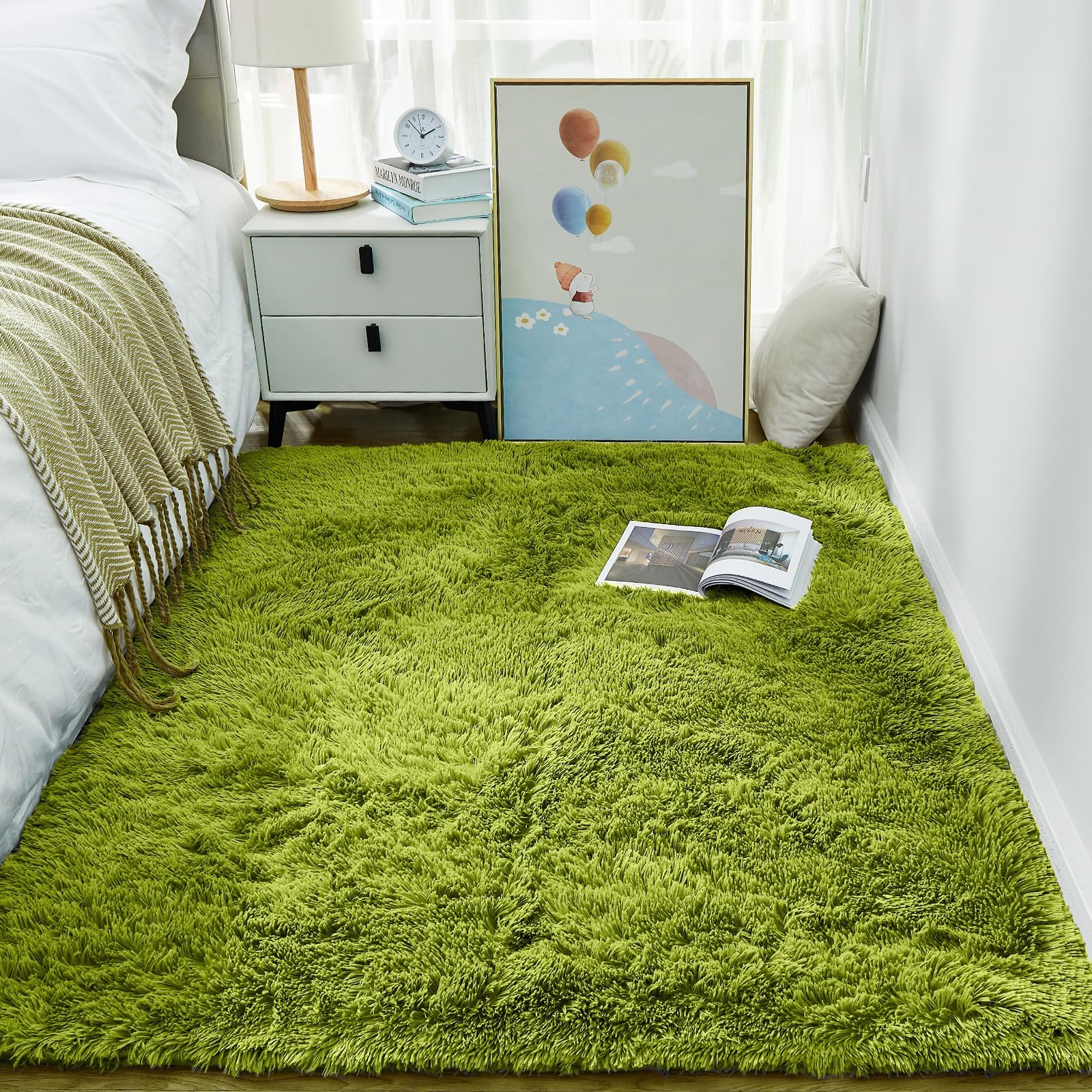 Ophanie Area Rugs for Bedroom Living Room, Grey Fluffy Fuzzy Shag Shaggy Soft Plush Carpet, 4x6 Indoor Floor Gray Rug for Kids Home Dorm Decor Aesthetic