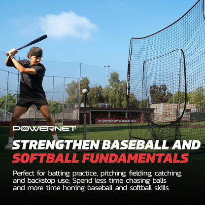 PowerNet Baseball Softball Practice Net 7x7 with Baseball Accessories for Practice Pitching, Batting & Fielding, Ball Caddy, Weighted Baseballs, Tee