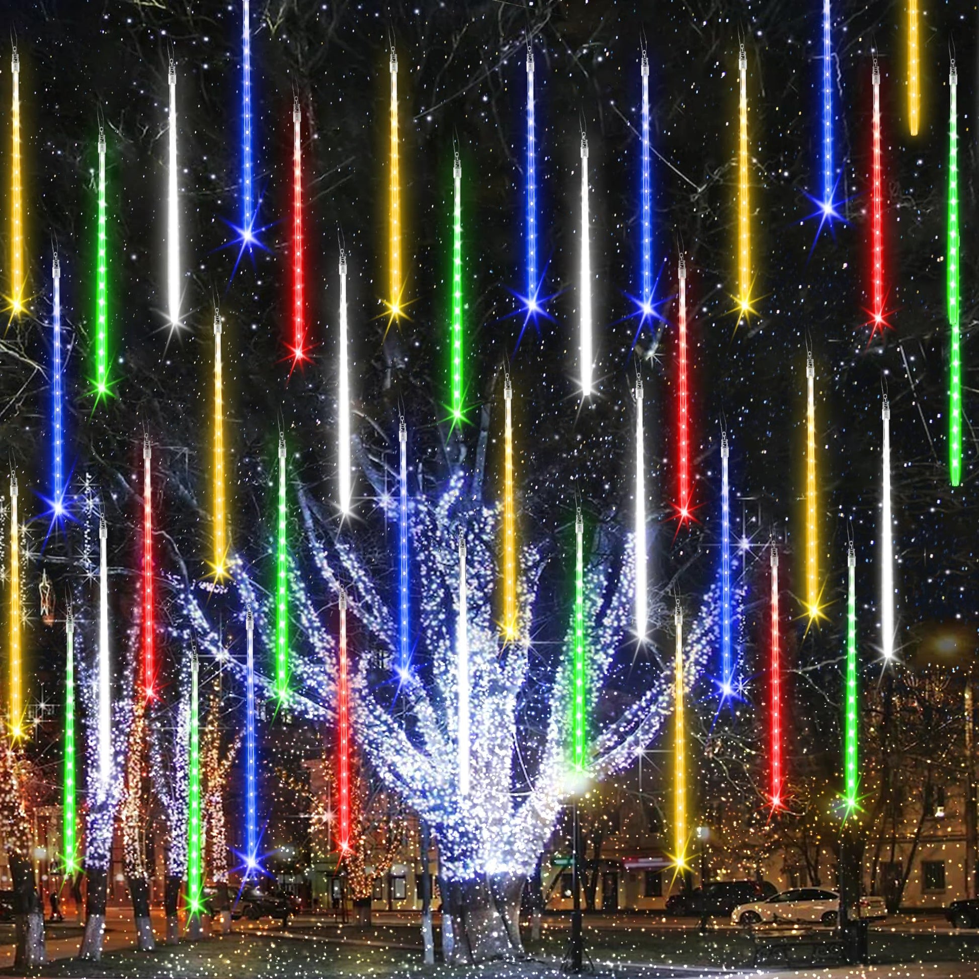 iBaycon 20 Tubes 480 LED Meteor Shower Rain Lights, 11.8 inches Cascading Icicle Lights Waterproof Outdoor, Connectable Falling Raindrop Lights with Timer for Holiday Party Christmas Decorations