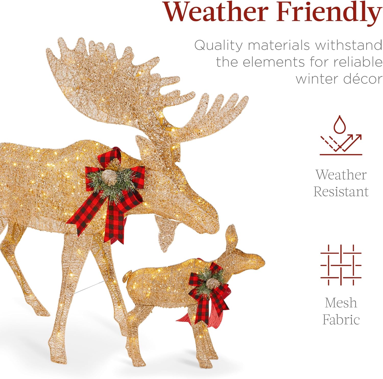 Best Choice Products 5ft 2-Piece Moose Family, Lighted Outdoor Christmas Yard Decoration, Light-Up Décor Set w/ 370 LED Lights, Zip Ties - Gold
