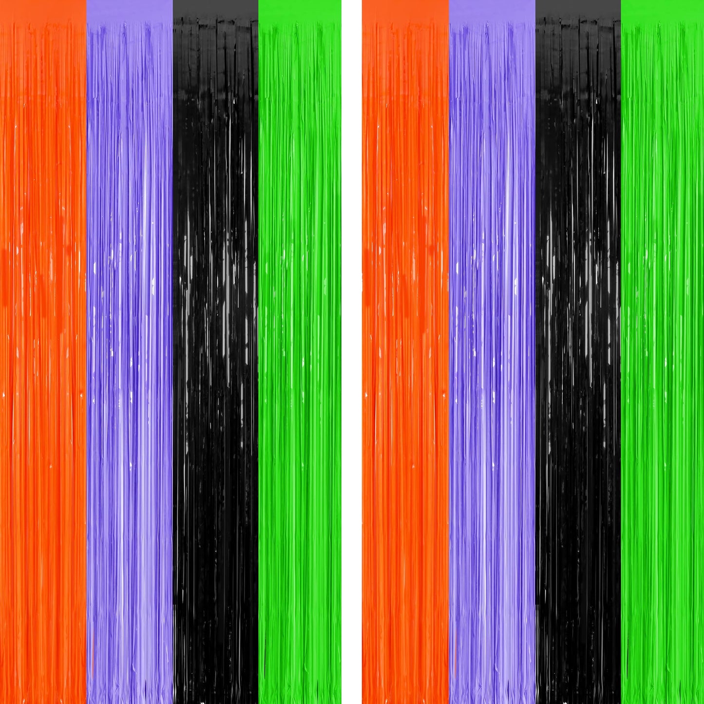 2 Pack Halloween Backdrop, 3.28 FT x 7.05 FT Foil Fringe Curtains, Orange Purple Black Party Streamer Tinsel Backdrop Curtains, Halloween Decorations Door Decor Photo Props Party Supplies