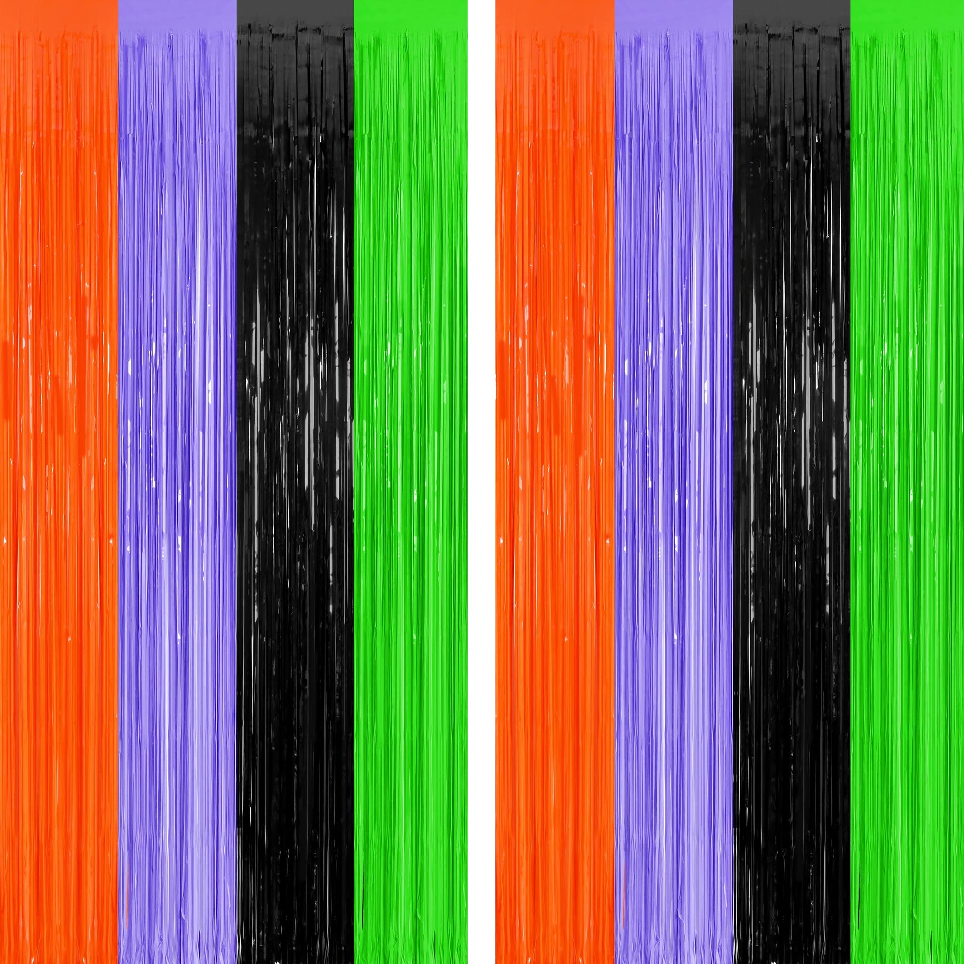 2 Pack Halloween Backdrop, 3.28 FT x 7.05 FT Foil Fringe Curtains, Orange Purple Black Party Streamer Tinsel Backdrop Curtains, Halloween Decorations Door Decor Photo Props Party Supplies