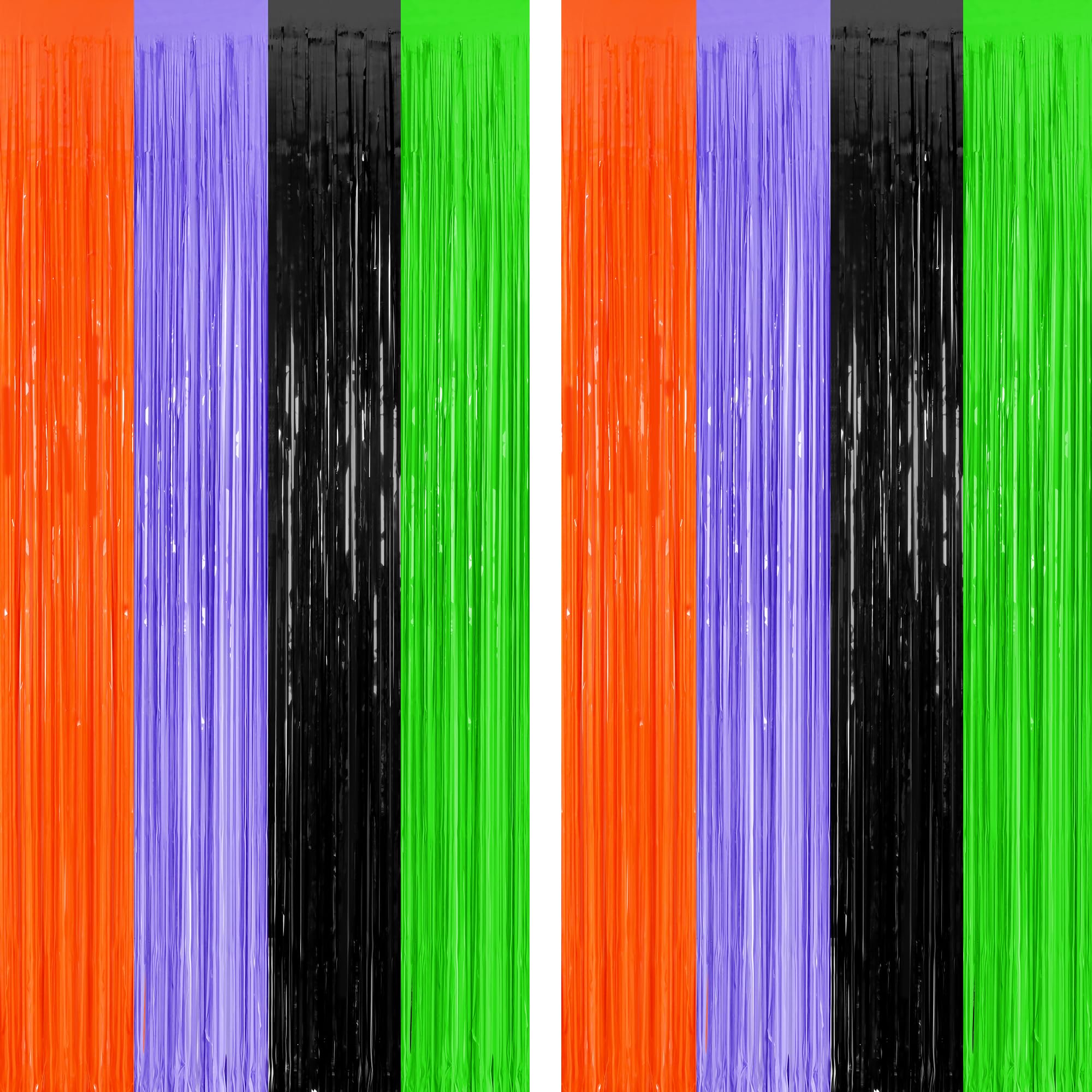 2 Pack Halloween Backdrop, 3.28 FT x 7.05 FT Foil Fringe Curtains, Orange Purple Black Party Streamer Tinsel Backdrop Curtains, Halloween Decorations Door Decor Photo Props Party Supplies