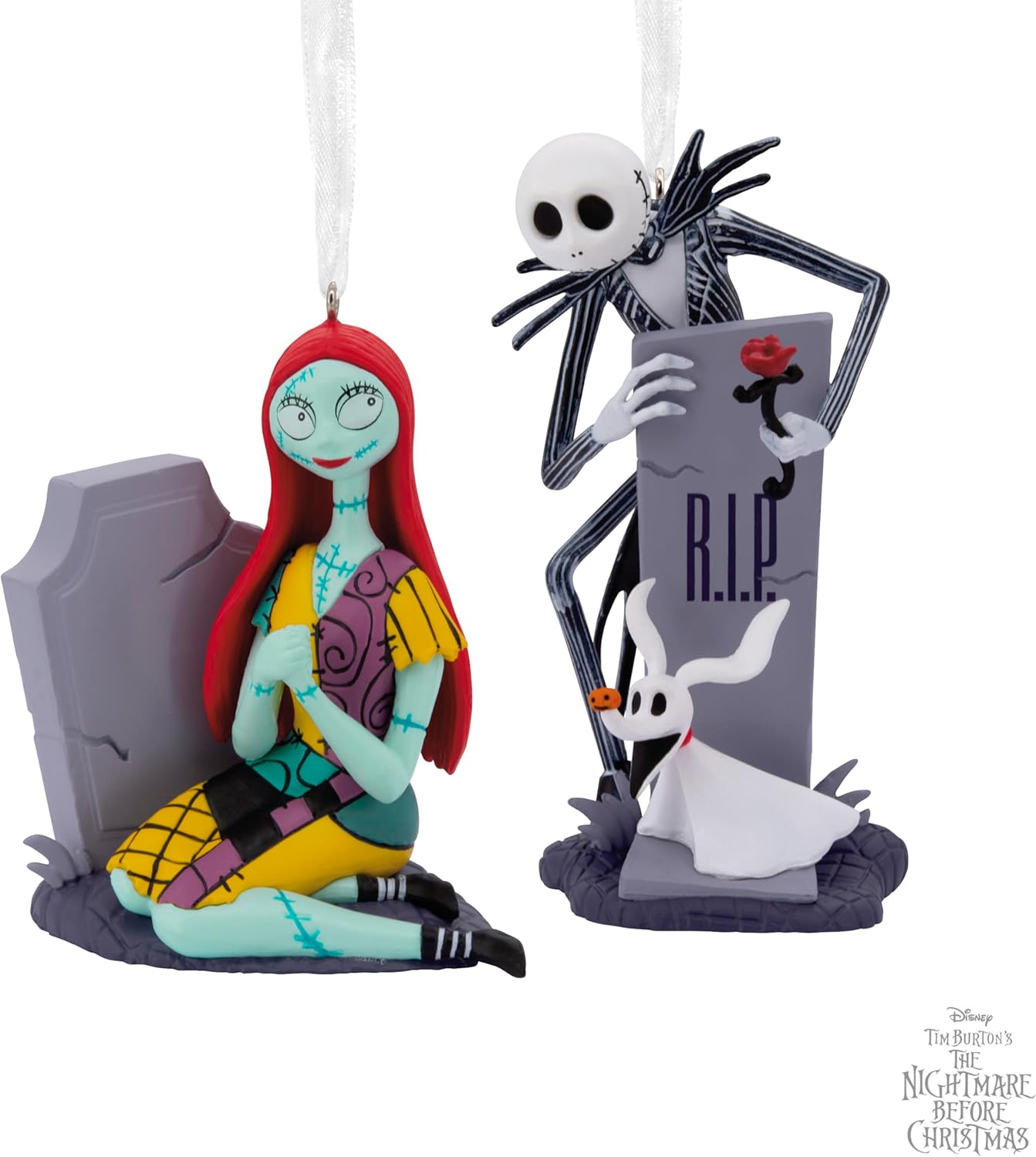 Hallmark Disney Tim Burton's The Nightmare Before Christmas Jack and Sally with Tombstones Christmas Ornaments, Set of 2