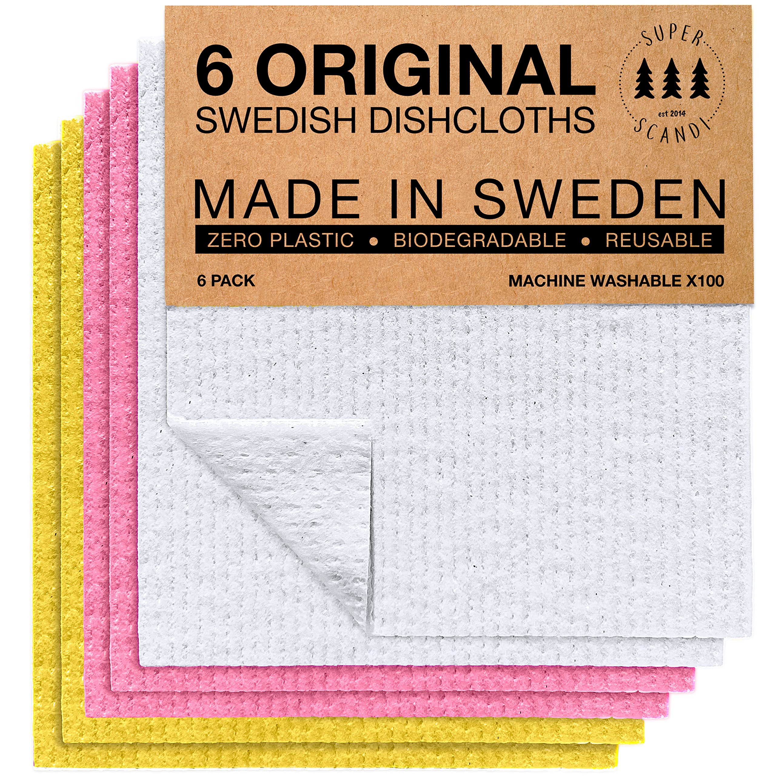 SUPERSCANDI 10 Pack Swedish Dishcloths for Kitchen - 100% Biodegradable & Compostable Reusable Paper Towels Washable, Food-Safe & Without Plastic - Dish Rags Suitable for Any Surface, Grey