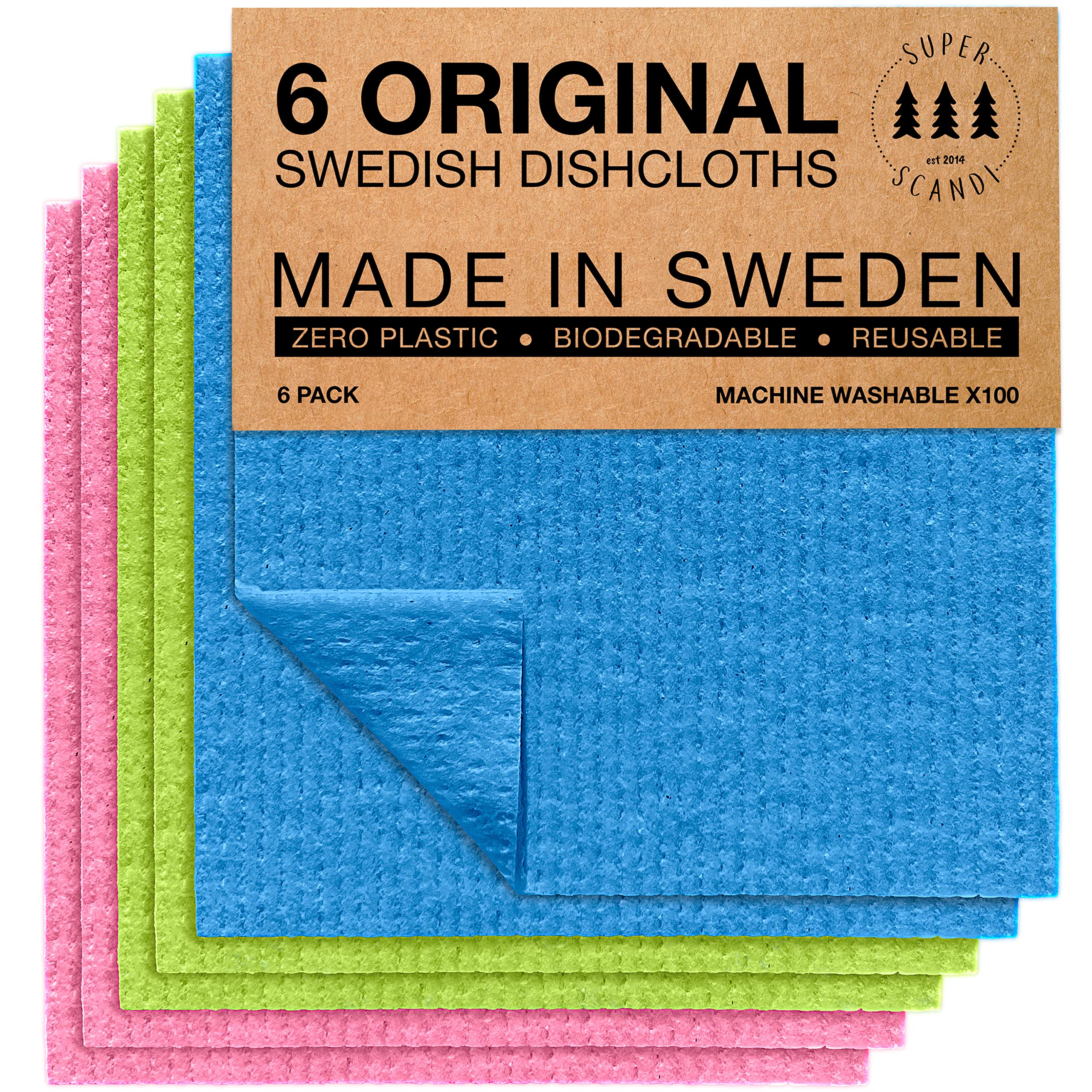 SUPERSCANDI 10 Pack Swedish Dishcloths for Kitchen - 100% Biodegradable & Compostable Reusable Paper Towels Washable, Food-Safe & Without Plastic - Dish Rags Suitable for Any Surface, Grey