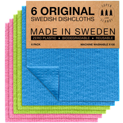 SUPERSCANDI 10 Pack Swedish Dishcloths for Kitchen - 100% Biodegradable & Compostable Reusable Paper Towels Washable, Food-Safe & Without Plastic - Dish Rags Suitable for Any Surface, Grey