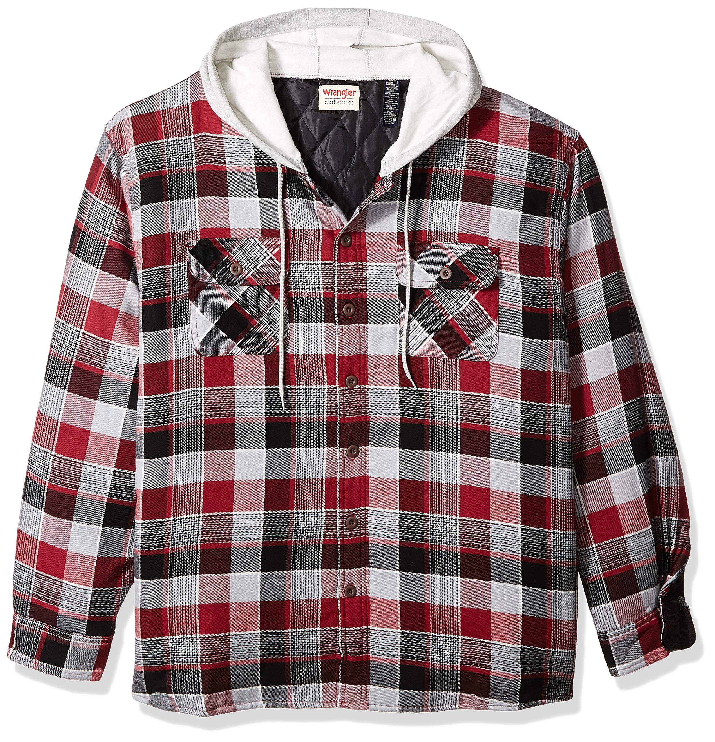 Wrangler Authentics Men's Long Sleeve Quilted Lined Flannel Shirt Jacket with Hood