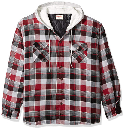 Wrangler Authentics Men's Long Sleeve Quilted Lined Flannel Shirt Jacket with Hood