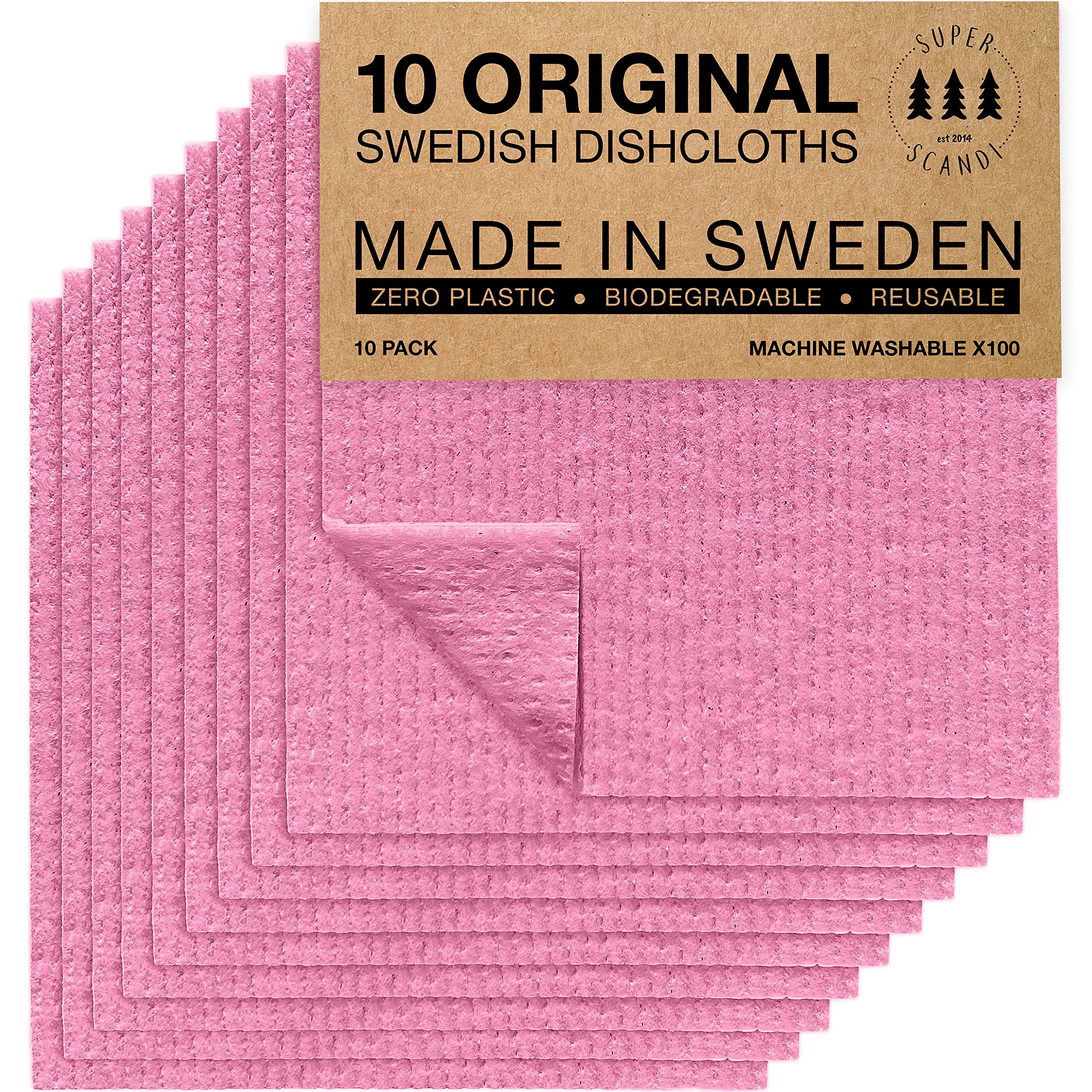 SUPERSCANDI 10 Pack Swedish Dishcloths for Kitchen - 100% Biodegradable & Compostable Reusable Paper Towels Washable, Food-Safe & Without Plastic - Dish Rags Suitable for Any Surface, Grey