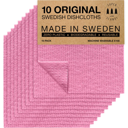 SUPERSCANDI 10 Pack Swedish Dishcloths for Kitchen - 100% Biodegradable & Compostable Reusable Paper Towels Washable, Food-Safe & Without Plastic - Dish Rags Suitable for Any Surface, Grey