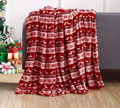 Elegant Comfort Luxury Velvet Super Soft Christmas Prints Fleece Blanket-Holiday Theme Home Décor Fuzzy Warm and Cozy Throws for Winter Bedding, Couch and Gift, 50 x 60 inch, Burgundy Reindeer