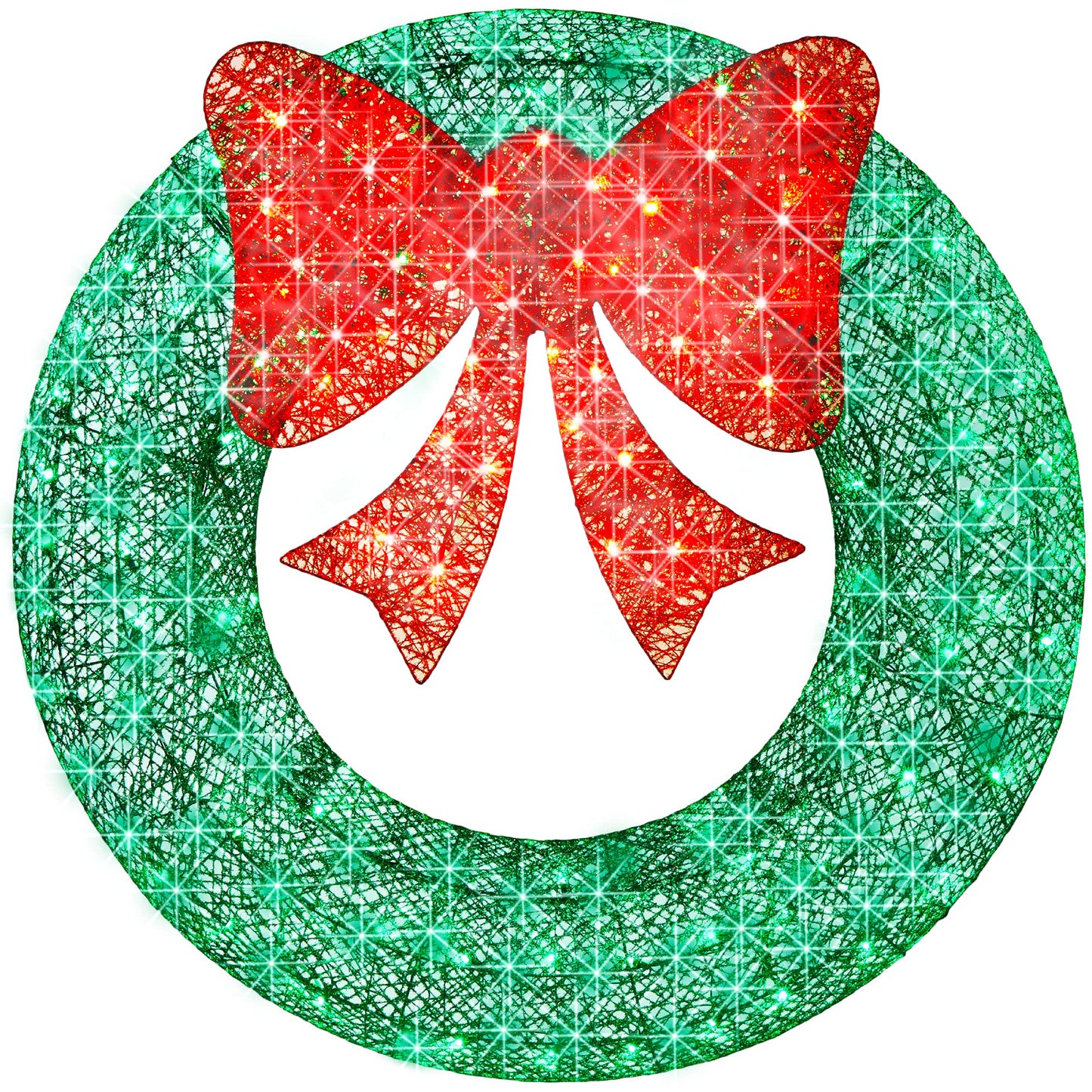 Best Choice Products 36in Pre-Lit Outdoor Christmas Wreath Decoration, LED Metal Holiday Decor for Home w/ 120 Lights, Bow - Green/Red