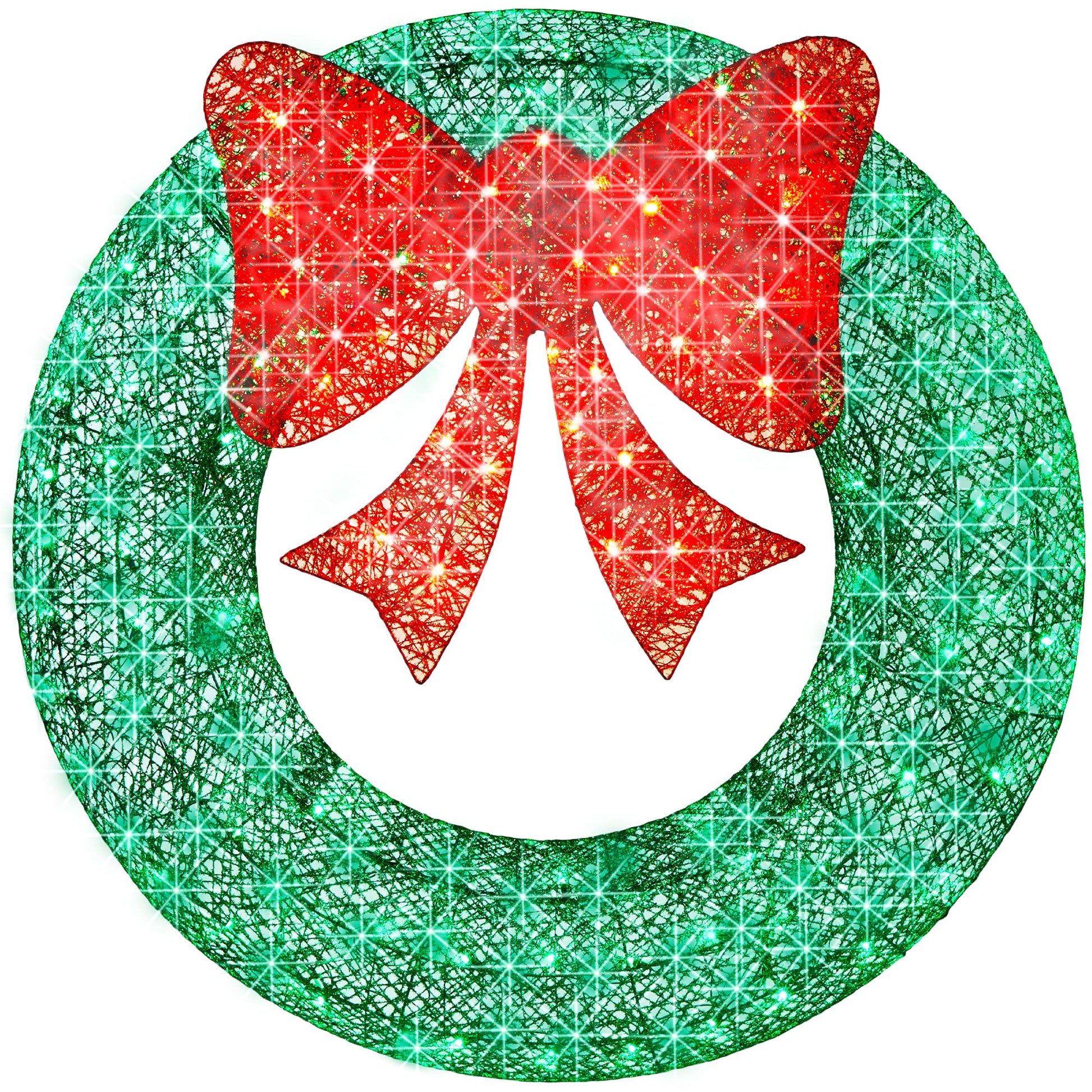 Best Choice Products 36in Pre-Lit Outdoor Christmas Wreath Decoration, LED Metal Holiday Decor for Home w/ 120 Lights, Bow - Green/Red