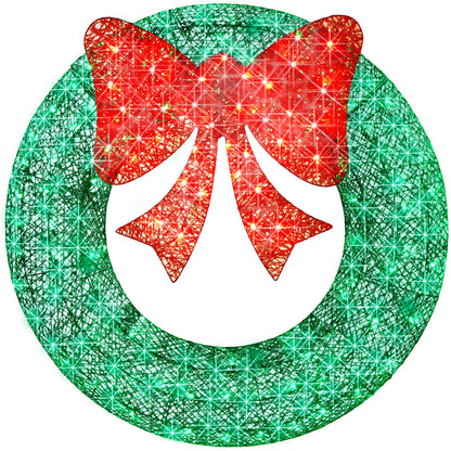 Best Choice Products 36in Pre-Lit Outdoor Christmas Wreath Decoration, LED Metal Holiday Decor for Home w/ 120 Lights, Bow - Green/Red