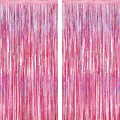 2 Pack Halloween Backdrop, 3.28 FT x 7.05 FT Foil Fringe Curtains, Orange Purple Black Party Streamer Tinsel Backdrop Curtains, Halloween Decorations Door Decor Photo Props Party Supplies