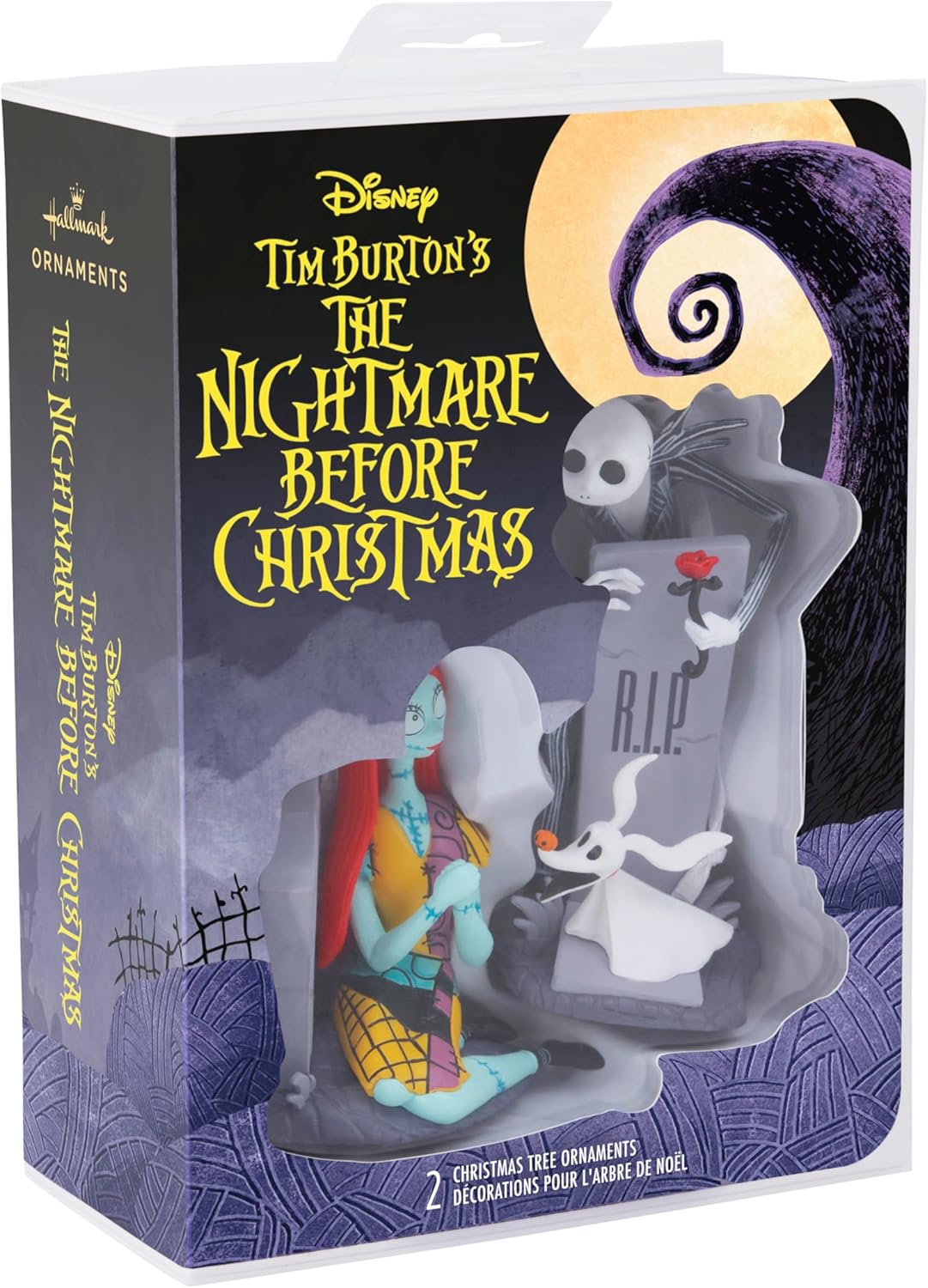 Hallmark Disney Tim Burton's The Nightmare Before Christmas Jack and Sally with Tombstones Christmas Ornaments, Set of 2