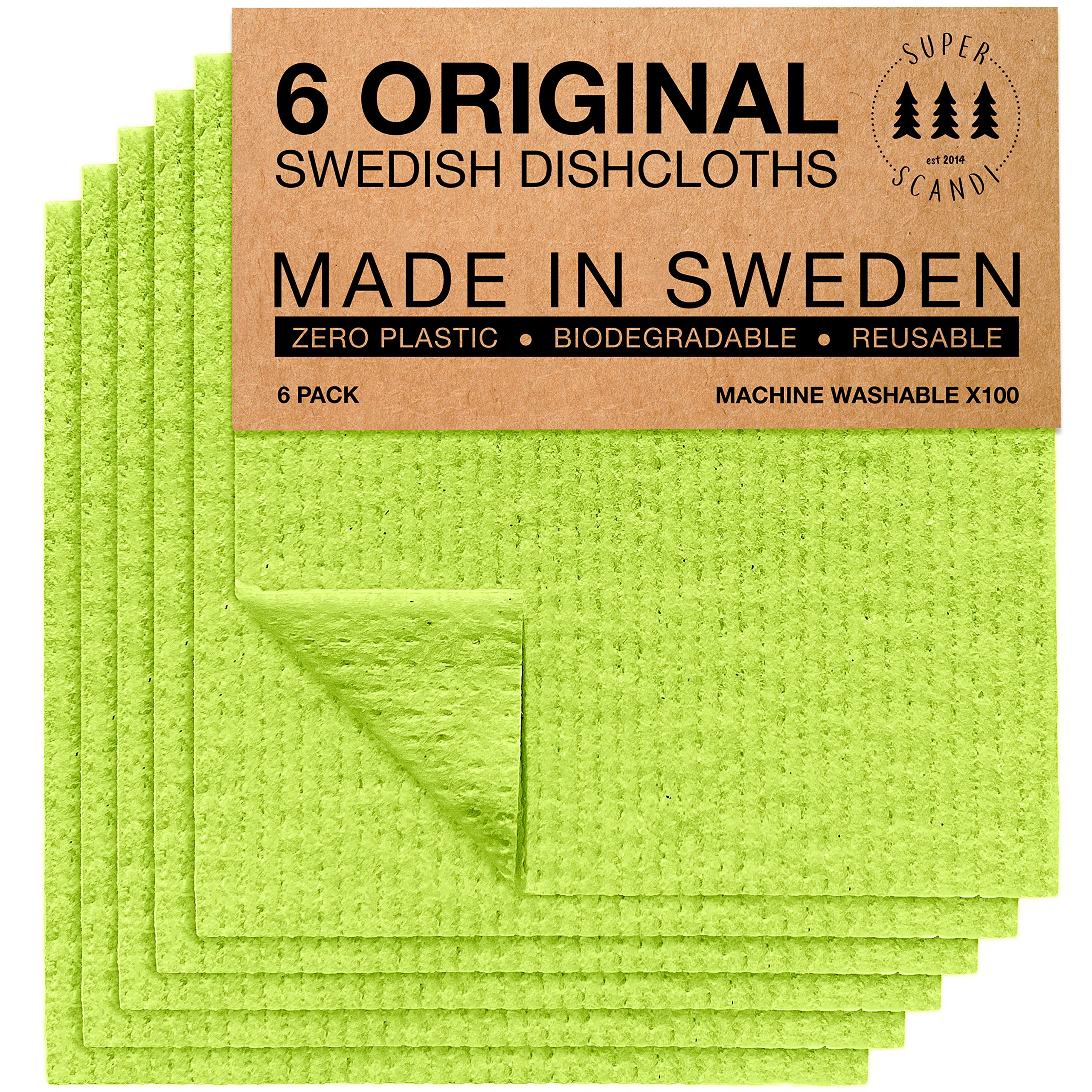 SUPERSCANDI 10 Pack Swedish Dishcloths for Kitchen - 100% Biodegradable & Compostable Reusable Paper Towels Washable, Food-Safe & Without Plastic - Dish Rags Suitable for Any Surface, Grey
