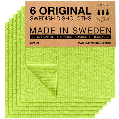 SUPERSCANDI 10 Pack Swedish Dishcloths for Kitchen - 100% Biodegradable & Compostable Reusable Paper Towels Washable, Food-Safe & Without Plastic - Dish Rags Suitable for Any Surface, Grey