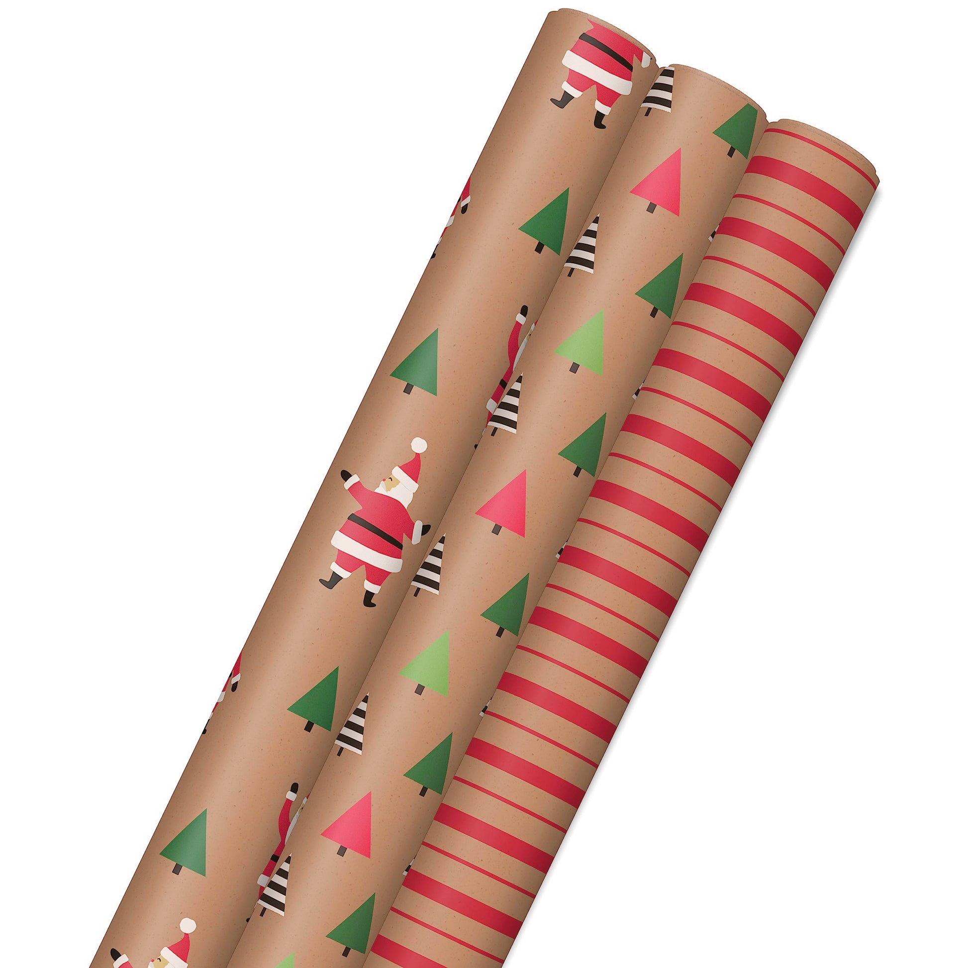 Hallmark Christmas Wrapping Paper Rolls, Brown Kraft Snowflakes, Blue and Green Foliage, Trees Gift Wrap (Pack of 3: 90 sq. ft. ttl.) for Holiday Parties, Winter Weddings, Birthdays