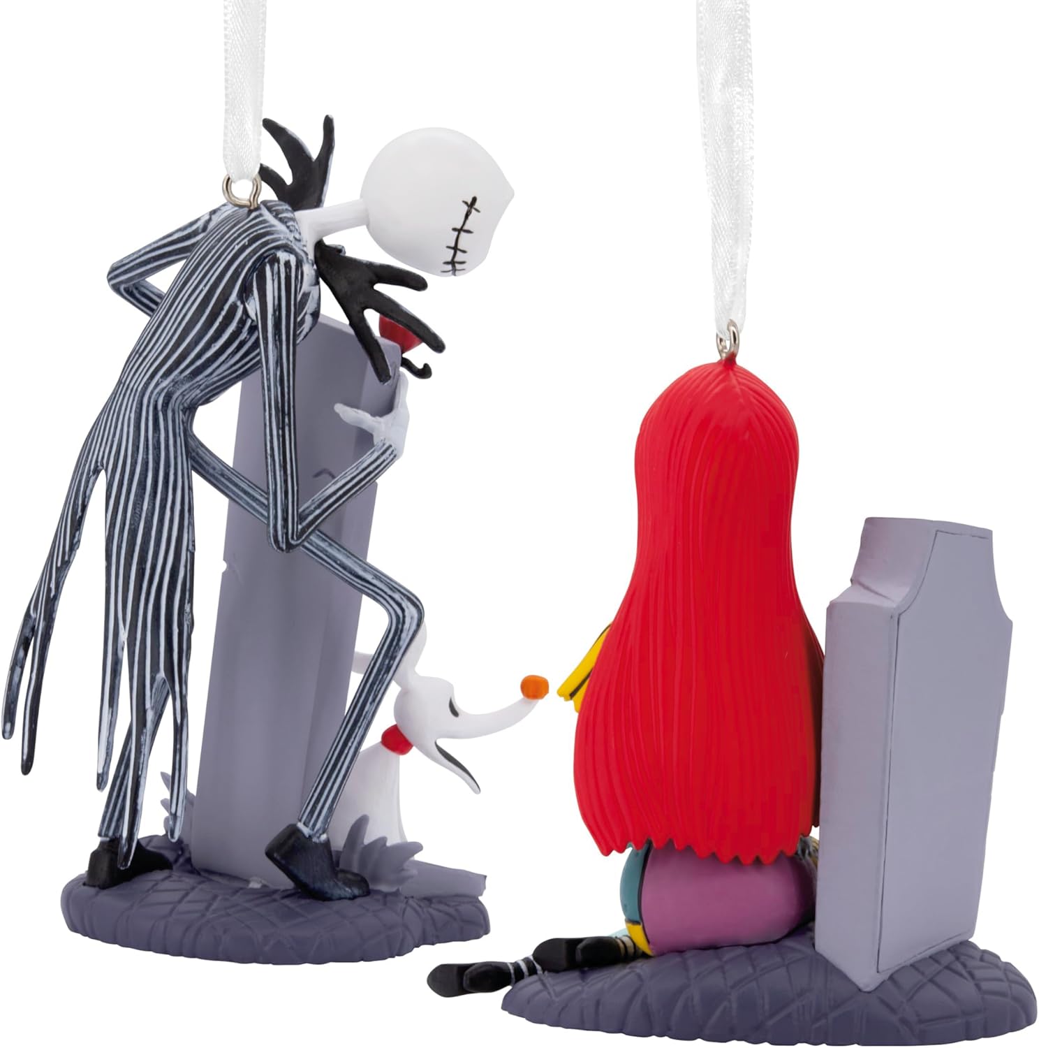 Hallmark Disney Tim Burton's The Nightmare Before Christmas Jack and Sally with Tombstones Christmas Ornaments, Set of 2