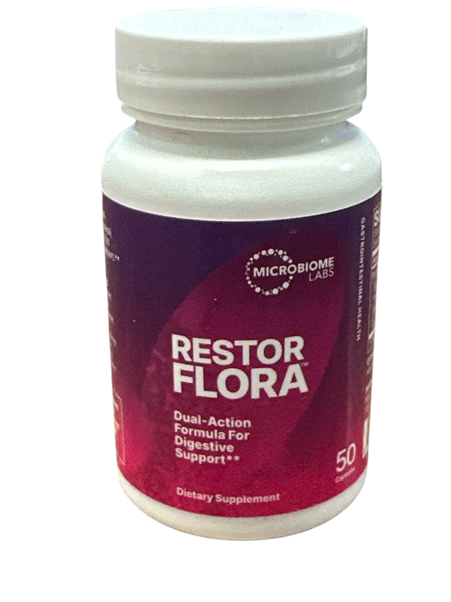 Microbiome Labs Restorflora Probiotics for Digestive Health - Gut Health Supplements with Dual Action Probiotics for Women, Men & Kids 5+ - Support Bowel Regularity & Immune Function (50 Capsules)