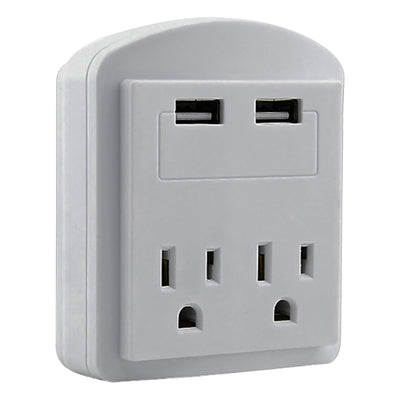 5 Core European Travel Plug Adapter, International Power Plug w/ 2 USB, 2 Outlet Surge Protector Adaptor Charger