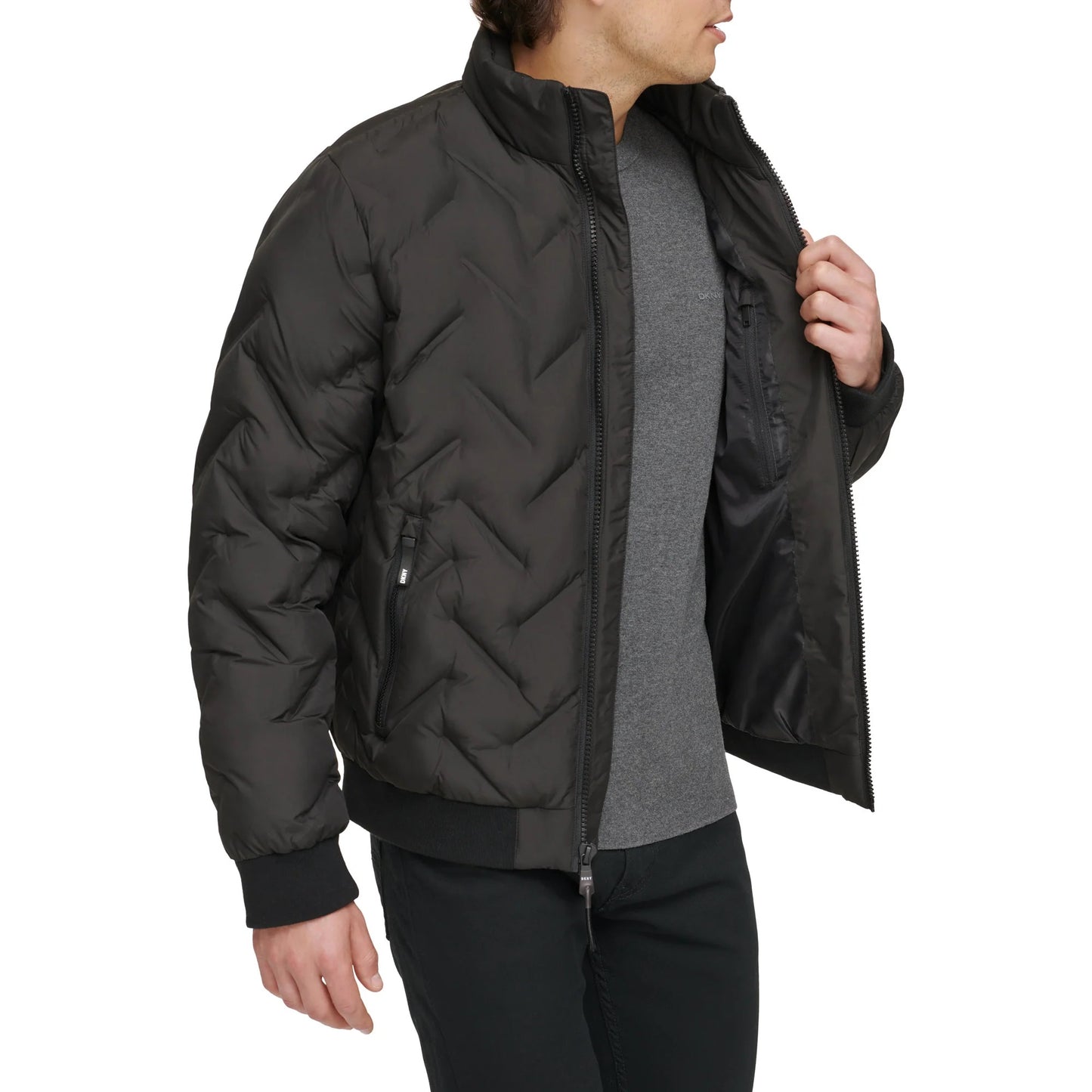 DKNY Men’s Diamond Quilted Puffer Jacket, Black, XXL