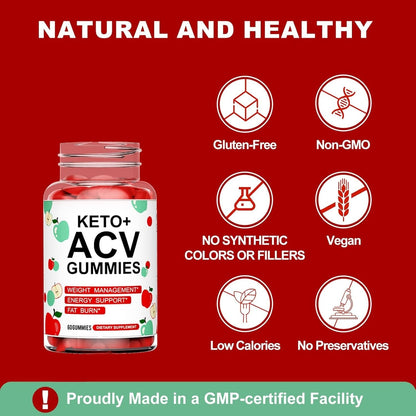 Keto ACV Gummies for Weight Loss, Apple Cider Vinegar 60 Gummies for Women & Men