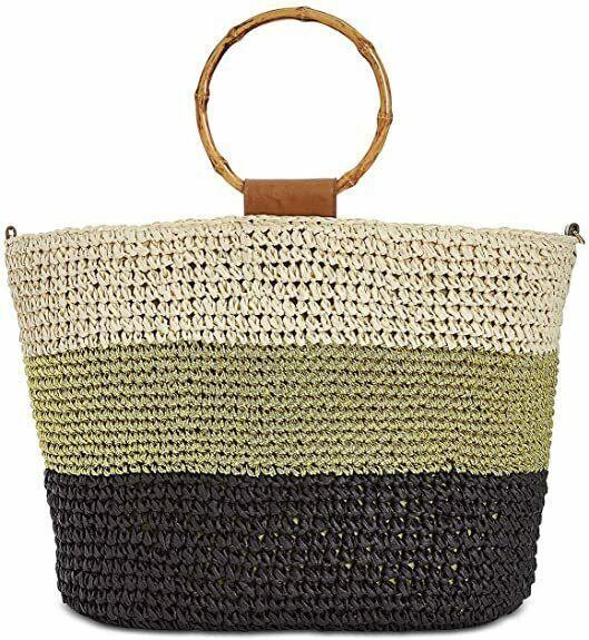INC International Concepts Willoww Stripe Colorblock Woven Straw Tote
