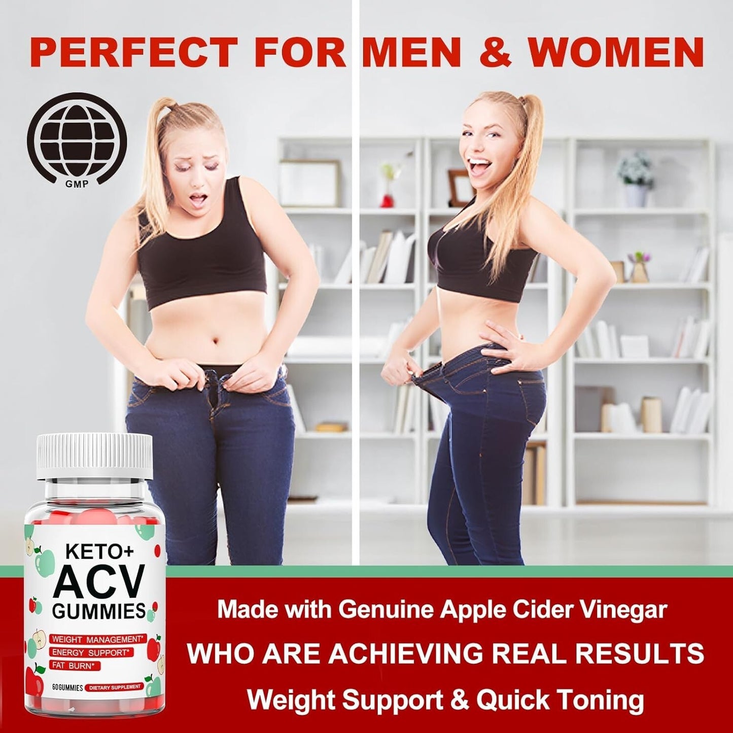 Keto ACV Gummies for Weight Loss, Apple Cider Vinegar 60 Gummies for Women & Men