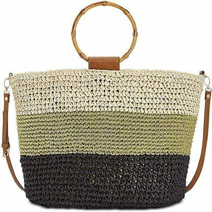 INC International Concepts Willoww Stripe Colorblock Woven Straw Tote