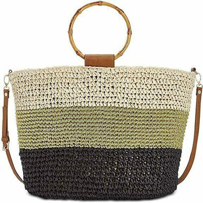 INC International Concepts Willoww Stripe Colorblock Woven Straw Tote